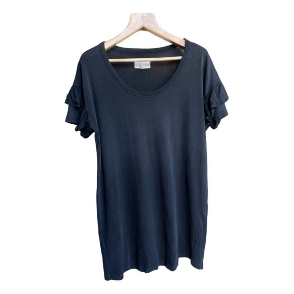 Current Elliott Ruffle Roadie Washed Black Oversized T-Shirt Dress, Size 0, XS - Picture 5 of 8